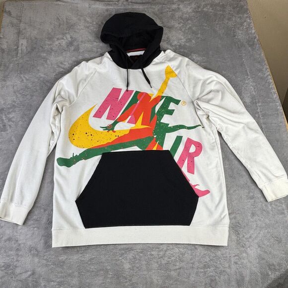 Jordan Hoodie Mens 2XL White Black Jumpman Classics Nike Air Pullover CV7411-100 - Picture 1 of 13